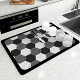 Qfdian  Diatomaceous Earth Absorbent Kitchen Mat Quick Dry Dish Pad Non Slip Countertop Protector Washable Reusable Easy Clean Home Use
