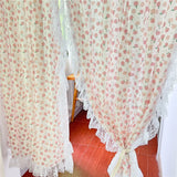 Qfdian  Retro Ruffled Gauze Curtains for Living Room Partition Window Screen Floral Door Background Cover Decorative Drapes