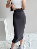 Qfdian  High Stretch Tight Skirts Women European and American Elegant High Waist Midi Skirts Hot Girl Slim Solid Black One Step Skirts