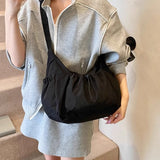 Qfdian  Nylon Pleated Simple Bubble Shoulder Bag Women Grunge Y2k Aesthetic Handbags Casual Fashion Chic All Match Crossbody Bags Korean