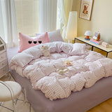 Qfdian INS Solid Colour Minimalist Pattern Bedding Set For adults kids pink cute Fitted Sheet With Pillowcases Colorful King Queen size