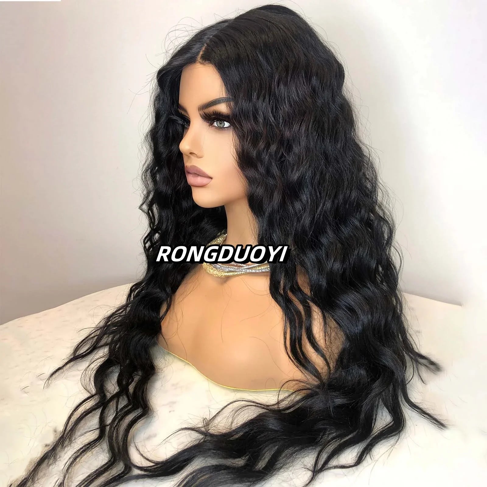 Qfdian 13X4 Black Wig Deep Curly Synthetic Lace Front Wig Natural Afro Long Black Hair Deep Wave Lace Frontal Wigs for Women Party