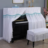 Qfdian  155x40x130 Simple Lace Piano Covers Piano Full Cover Fabric Middle Opening Piano Cover Dust Cover with Stool Cloth