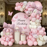Qfdian  105Pcs Pink Bow-Themed Balloon Arch Set, 21inch Pink Bow Foil Balloons Paired with Pink Pearlescent White Latex Balloons, Ideal for Wedding, Birthday, Anniversary, Bridal Shower Party Decorations