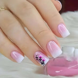 Qfdian  24Pcs Short Square Coffin False Nails Square Fake Nails with Glue French Glitter Wearable Acrylic Nails Set Press on Nail Tips