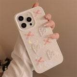 Qfdian 3D pink bow love phone case for iphone 13 pro max 15pro 11 13pro 15promax 14promax 12 sweet bright shell shockproof cover girl