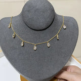 Qfdian  Sexy Water Drop Pendant Necklace for Women Gold Color Link Chain Choker Wedding Jewelry Elegant Evening Party Birthday Gift