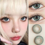 Qfdian 2Pcs Kroean New Colored Contact Lenses with Prescription Myopia Degree 0.00- 8.00 Black Eye Soft Lens Eye Beauty Pupil