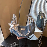 Qfdian  Y2k Aesthetic Vintage Denim Underarm Bag All Match Simple Fashion Pleated Hobo Bags Casual Trendy Women Trendy Shoulder Handbags