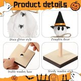 Qfdian  3 Pcs Halloween Witch Ghost Indoor Decorations Halloween Ghost on Wooden Stand Table Centerpieces with Witch Hat Spider for Des