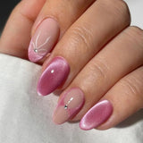 Qfdian  24pcs Glossy Red Cat's Eye Press On Nails Full Cover Nude Color Wearable Almond False Nails Charms Detachable Fake Nail For Girl