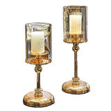 Qfdian  1pc Golden Glass Candle Holders for Pillar Candle Candlestick for Dining Coffee Table Wedding Events Parties Home Decor