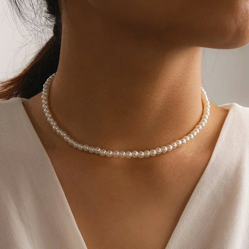 2024 Trend Elegant White Imitation Pearl Beads Choker Clavicle Chain Necklace For Women Wedding Jewelry Choker Collar