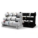 Qfdian  3Layer Velvet Jewelry Holder Multifunctional Space Saving Bracelet Chain Watch T-Bar Rack Retro Large Capacity Jewelry Organizer