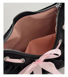 Qfdian Women All Match Fashion Office Lady Handbags Fairy Ruffled Bow Y2k Aesthetic Shoulder Bags Causal Vintage Elegant Underarm Bag