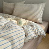 Qfdian  Nordic Bedding Set Pure Cotton Striped Duvet Cover Set Soft Flat Sheet Single Queen Size Double Bed Sheet Set For Bedroom Decor
