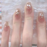 Qfdian 24Pcs Wearable Coffin Fake Nail Tips with Butterfly Camellia Designs Red Long Ballerina False Nails Press on Nails Art Manicure