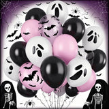Qfdian  20Pcs Pink Halloween Balloons Ghost Balloon Black Latex Balloons Bat Confetti Ballon for Birthday Halloween Party Decorations
