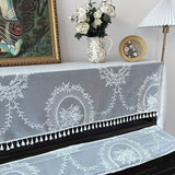 Qfdian  2PCS White Lace Piano Cover Three Piece Set Dust Proof Multiple Piano Covers Beautiful Home Decor Piano Bench Cover