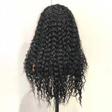 Qfdian Black Wig Deep Curly Synthetic Lace Front Wig Glueless Frontal Long Black Hair Afro Kinky Curly Wigs for Black Women Party Daily