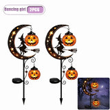 Qfdian  1-4PCS Solar Halloween Garden Light Skeleton Ghost Dancing Pumpkin Moon Glow Stake for Lawn Pathway Porch Decor