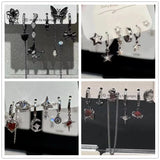 Qfdian  6pcs Set Star Moon Tassel Zircon Dangle Earrings Dark Gothic Trendy Women Man Y2K Punk Jewelry Accessories Hot Selling Wholesale
