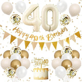 Qfdian  Sand White Gold Beige 40th Birthday Party Decorations 40th Birthday Balloons Happy 40th Birthday Banner Cake Toppers 40 Balloons