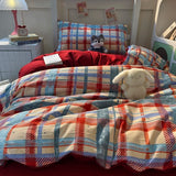 Qfdian  3pcs RED PLAID Duvet Cover Set (1*Duvet Cover + 2*Pillowcase, Without Core),soft fabricBedding Set