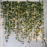 Qfdian  2/5/10M Silk Leaves Fake Creeper Green Leaf Ivy Vine LED String Lights for Home Wedding Hanging Garland Artificial Plants Decor