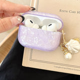 Qfdian Luxury Purple Pearly Shell Pendant Silicone Case For AirPods 1 2 3 4 pro 2 Wireless Bluetooth Earphone Accessories