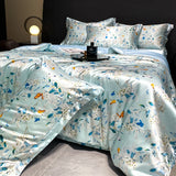 Qfdian 2025 new high-end luxury silky Sleeping naked digital printing washed silk style Bedding Set Duvet Cover Bed Sheet Pillowcases