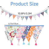 Qfdian  10.8Ft Cotton Triangle Bunting Banner 12pcs Floral Fabric Pennant Flag with Tassels, Double Side Triangle Banner Garland for We