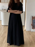 Qfdian  Summer Fashion Versatile Casual Women Short Sleeved T-shirt Dress Lazy Style Round Neck Solid Color Loose Fitting Women's Dress