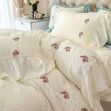 Qfdian Lace Bedding Set for Girls, Princess Duvet Cover with Sheet, Soft Washed Cotton, French Romantic Home Textiles, Elegant and Soft