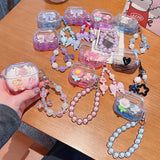 Qfdian  Gradient Cute Bow DIY Flower Earphone Case Crystal Pendant For Samsung Galaxy Buds 2 3 Pro Live FE Cover Earbuds Accessories