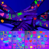 Qfdian  4 Sheets Neon Lip Heart Tattoo Stickers Waterproof Temporary Tattoos for Valentine'S Day Music Parties Romantic Gifts