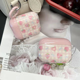 Qfdian Sweet Pink Strawberry Grid  Pattern Cute Transparent Fruit Pendant Earphone Protection Case For AirPods 1 2 3 4 Pro 2 Soft Cover
