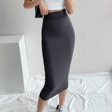Qfdian  High Stretch Tight Skirts Women European and American Elegant High Waist Midi Skirts Hot Girl Slim Solid Black One Step Skirts