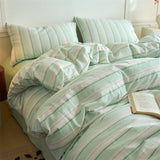 Qfdian Luxury 100% Cotton Yarn-Dyed 3-Piece Duvet Cover Set (1 Duvet Cover + 2 Pillowcases), Pre-Washed,Stripe Design, Bedding Set