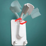 Qfdian 360° Shower Head Holder Adjustable Self-Adhesive Showerhead Bracket Wall Mount SPA Stand With 2 Hooks For Bathroom