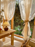 Qfdian  1pc Japanese linen rod wrapped black edge living room study dust curtain