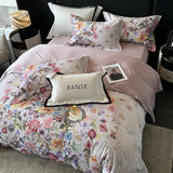 Qfdian Premium 1000TC Egyptian Cotton American Oil Painting Style Flower Print Bedding Set Duvet Cover Bed Sheet Set Pillowcases 4Pcs
