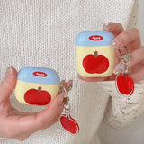 Qfdian  Simple Red Apple Pendant Case For Apple Airpods 4 2 1 3 Splicing Color Wireless Bluetooth Earphone Box Cover For Air pods Pro 2