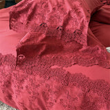 Qfdian  Vintage Lace French Princess Bedding Set 100% Cotton Double Yarn Soft Duvet Cover Flat Bed Sheet Large Ruffles Pillowcase