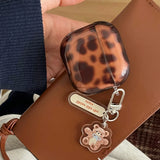 Qfdian  New Transparent Leopard Print Cover Case For Airpods 4 Cartoon Lovely Little Bear Pendant For AirPods 1 2 3nd Pro 2 Shell