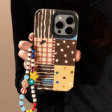 Qfdian  Retro Polka-Dot Patchwork Phone Case,For IPhone 17 16 Pro Max Case 15 14 13 12 11 ,imitation Leather Lanyard Covers Funda