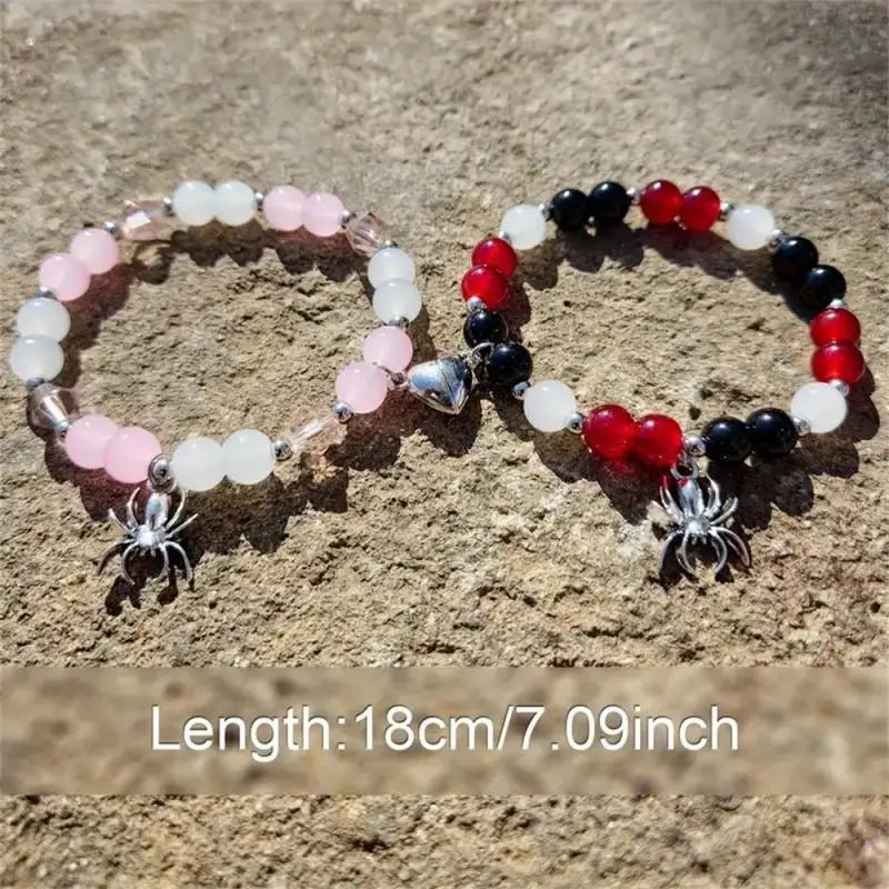 spider matching bracelets women men couples magnetic friendship pink blue long distance love heart beads bangles jewelry gifts