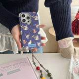 Qfdian Ins floral cat cute leather cover for iphone 15pro 16Pro 14promax 13promax 14 13 15 16 pro max colorful chain rope phone case