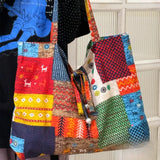 Qfdian  Vintage Grunge Patchwork Harajuku Women's Handbags Women Preppy All Match Y2k Bow Shoulder Bags Streetwear Trendy Underarm Bag