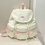 Qfdian 2025 New Casual Plaid Girls Backpack Women Students Fashion Chic Bow Backpacks Streetwear Ins Kawaii All Match Schoolbags Trendy